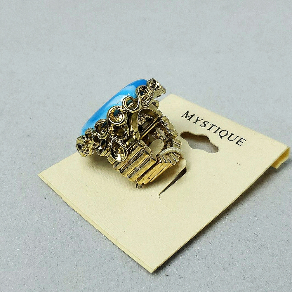 Mystique blue gold stretch ring - Picture 2 of 2